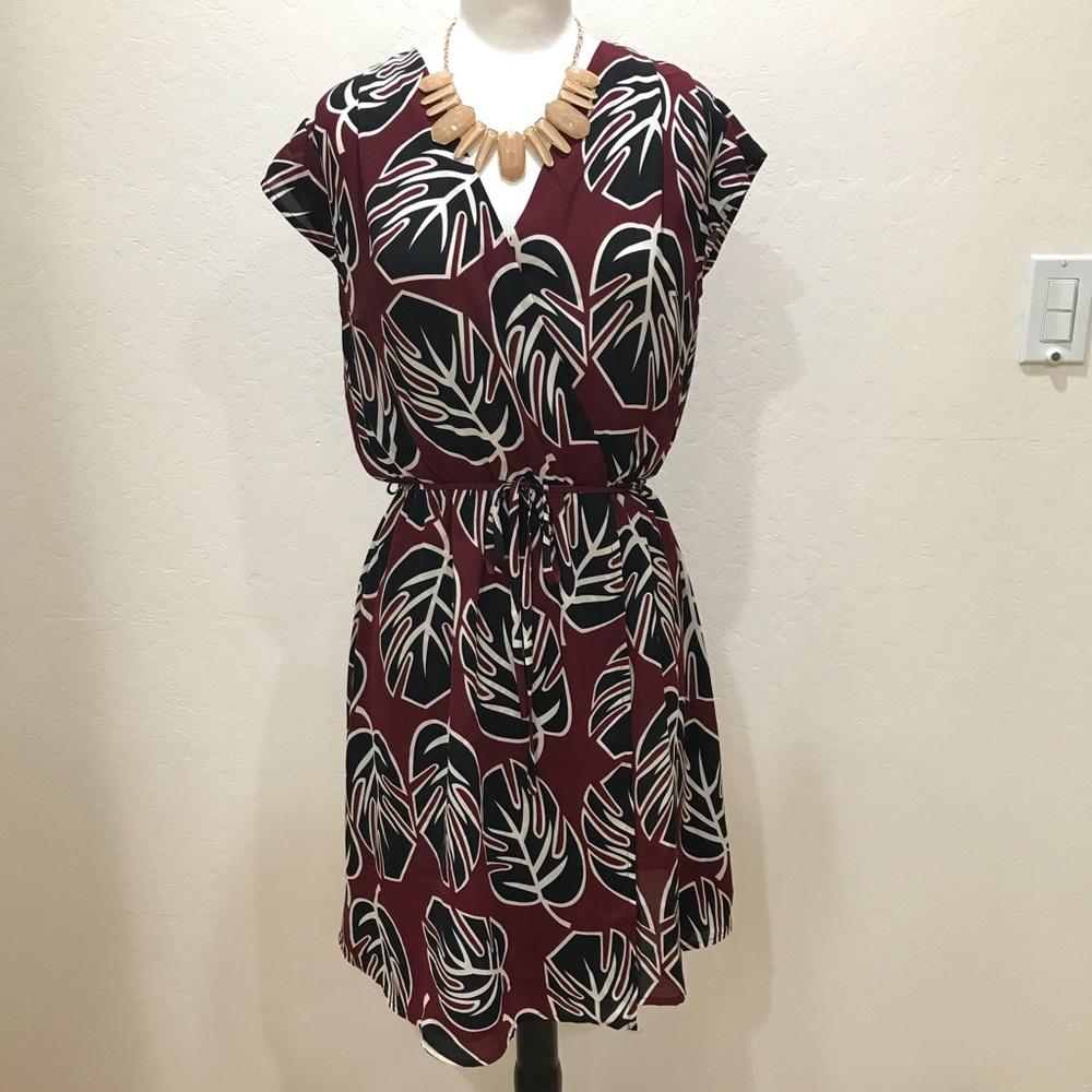 Collective Concepts Leaf Print Faux Wrap Dress